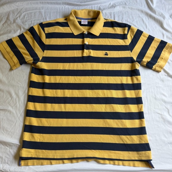 Brooks Brothers Other - Brooks Brothers 346 performance polo yellow Mens Large Blue Striped Cotton